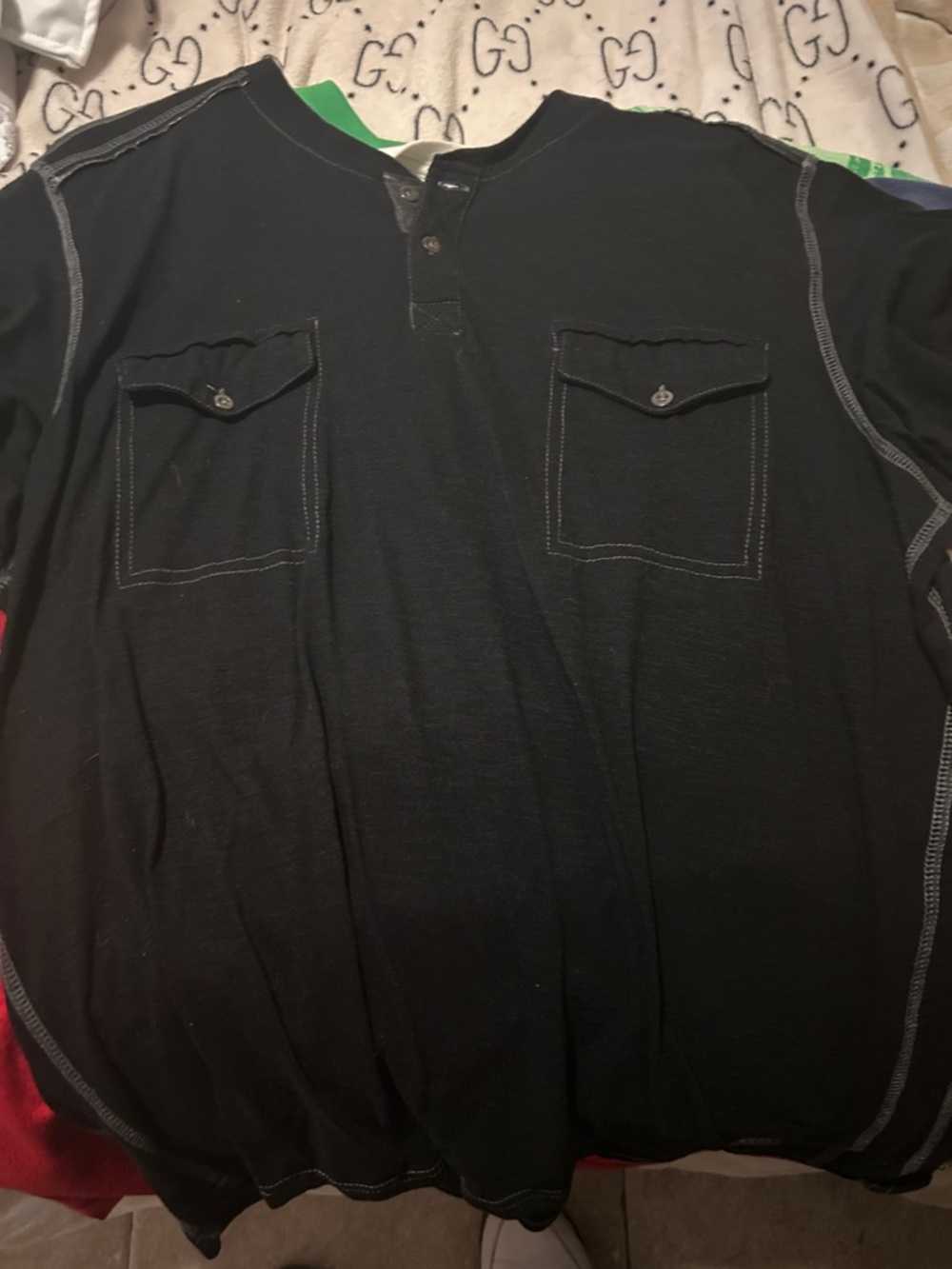 Men's Black Henley Pocket Shirt
